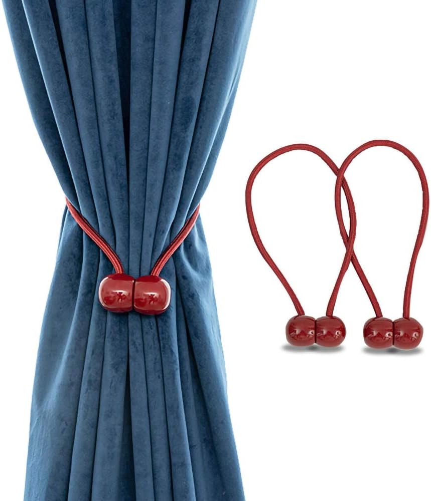 Magnetic Curtain Rope Tiebacks, Classic European Window Curtain Holders with Magnets for Blackout Curtain, Sheer Panels Draperies (Red, 2020)