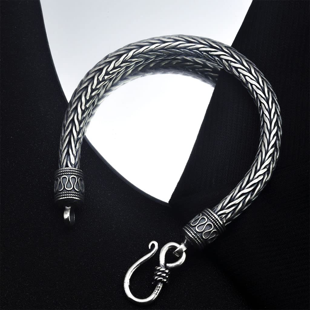 Herren 925 Sterling Silber Kiel Kettenarmband, Viking Jahrgang Geflochtenes Thai Silber Handgefertigte Amulett Manschettenkette, Gothic Punk Schmuck Geschenk