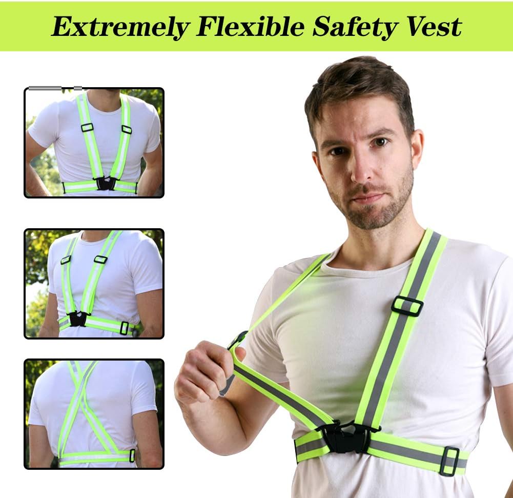 5 Pack Mount Marter Safety Reflective Vest, High Visibility for Running | Adjustable lightweight vest for women, men & kids. 360° visibility for cycling, motorcycle. Green
