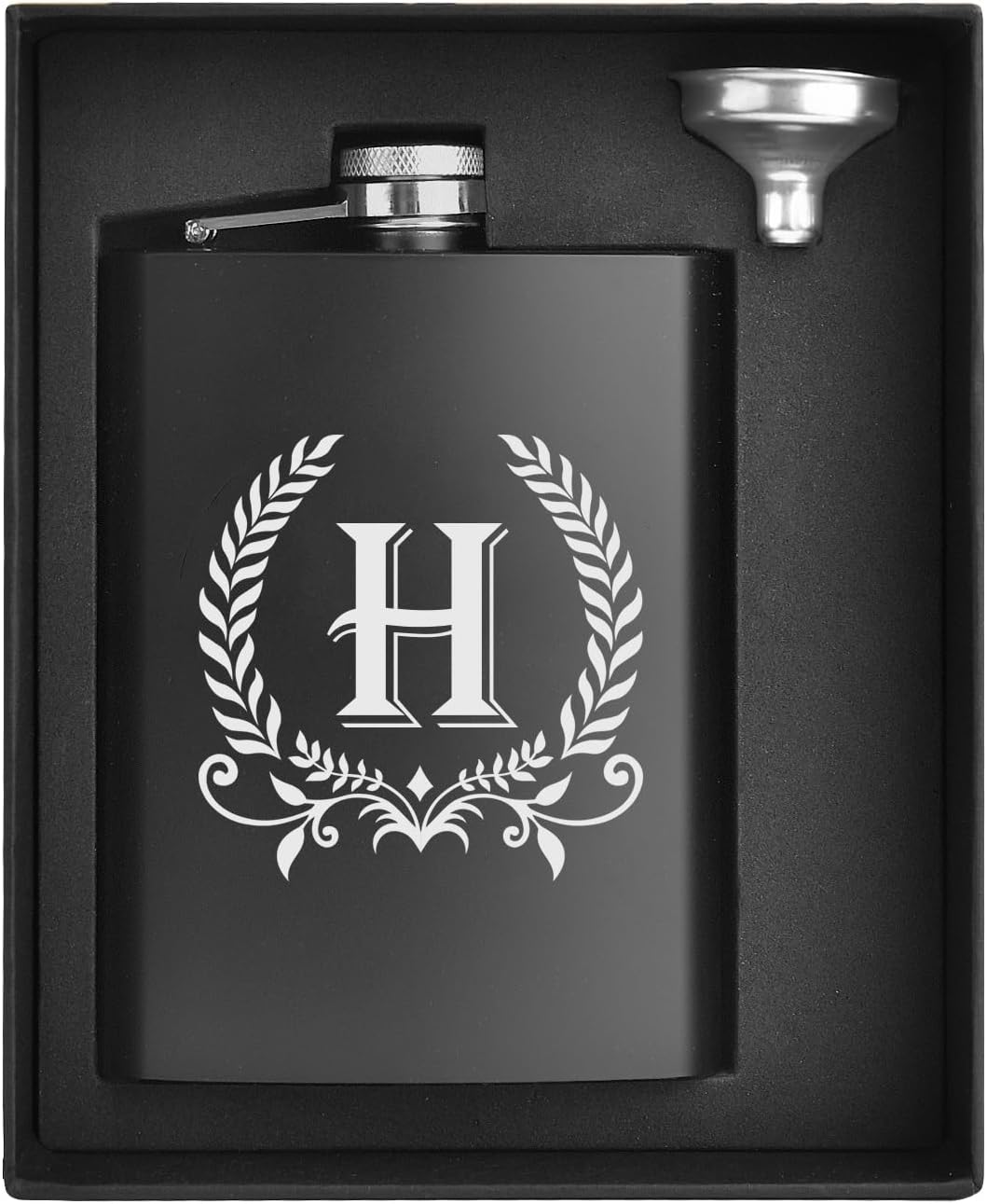 ELEGANTPARK Hip Flasks for Liquor for Men with Initials Monogrammed Gifts for Men Birthday Personalized Gifts for Him Groomsmen Dad Engraved Hip Flask with Funnel 8 OZ Letter H
