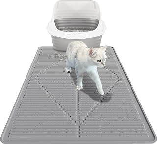 Mofason XXL Cat Litter Mat 38x25 Inch Waterproof Silicone Litter Trapping Rug - Anti-Slip Kitty Litter Box Floor Protector Grey