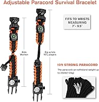 Vista 11 de Brazalete de paracord de supervivencia 20 en 1, kit de equipo ajustable con luz LED SOS, arrancador de fuego, brújula más grande, silbato