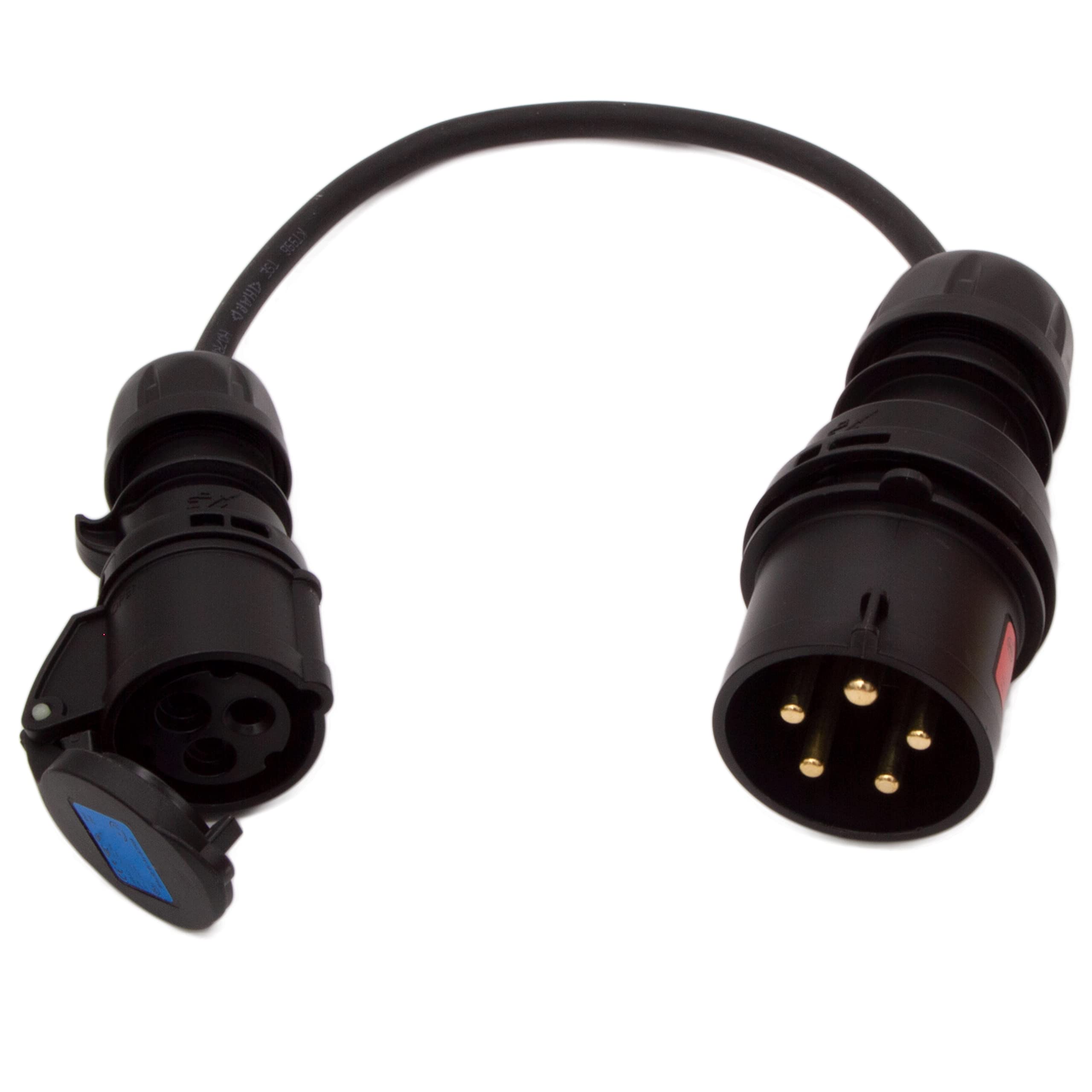 HDIUK Phase-1 400v 3-Phase CEE Plug to 240v L1 Fly Lead Converter (Black 32A 400v Plug to Black 16A 240v CEE Coupler)