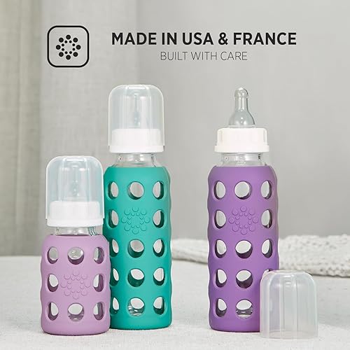 Miniatura 4 de Lifefactory Biberón de vidrio con funda protectora de silicona y etapa 2 pezón arándano 9 onzas (LF110020C4)