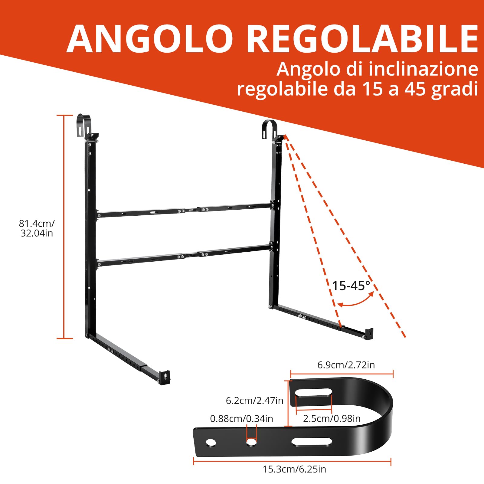 GETLITOOL Soporte Panel Solar 3 en 1 Aluminio Ajustable Balcón Pared Suelo | Ángulo 15-45°, ancho 900-1200mm, para módulo fotovoltaico hasta 1134mm, kit completo montaje balconera