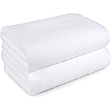 Amazon Basics 2 Piece Quick-Dry Oversize Bath Towel, 100% Cotton, White, 62" x 30"