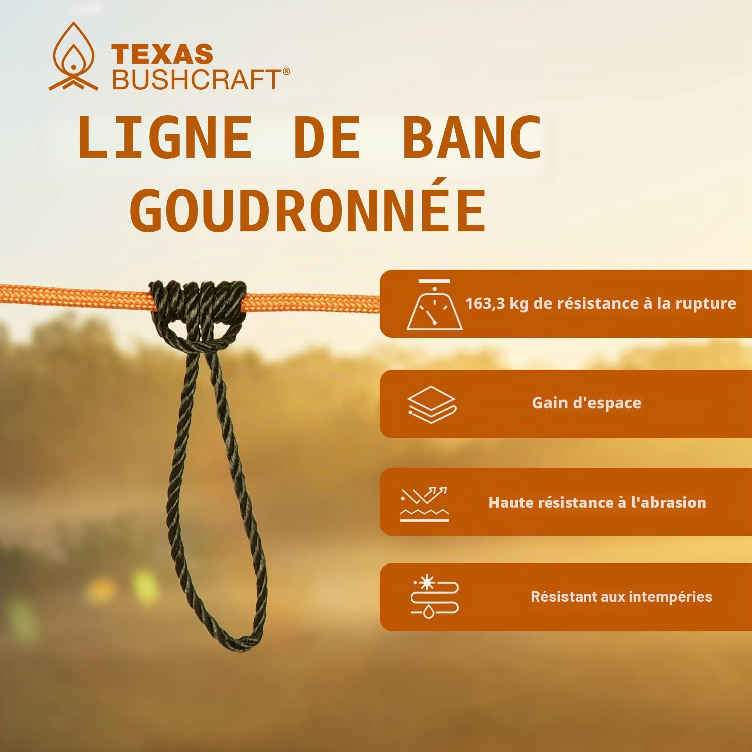 Texas Bushcraft Ficelle torsadée goudronnée en Nylon Noir #36 pour la pêche, Le Camping et la Survie en Plein air – Cordon de Ligne de Banque Solide et résistant aux intempéries pour trotline et Fil