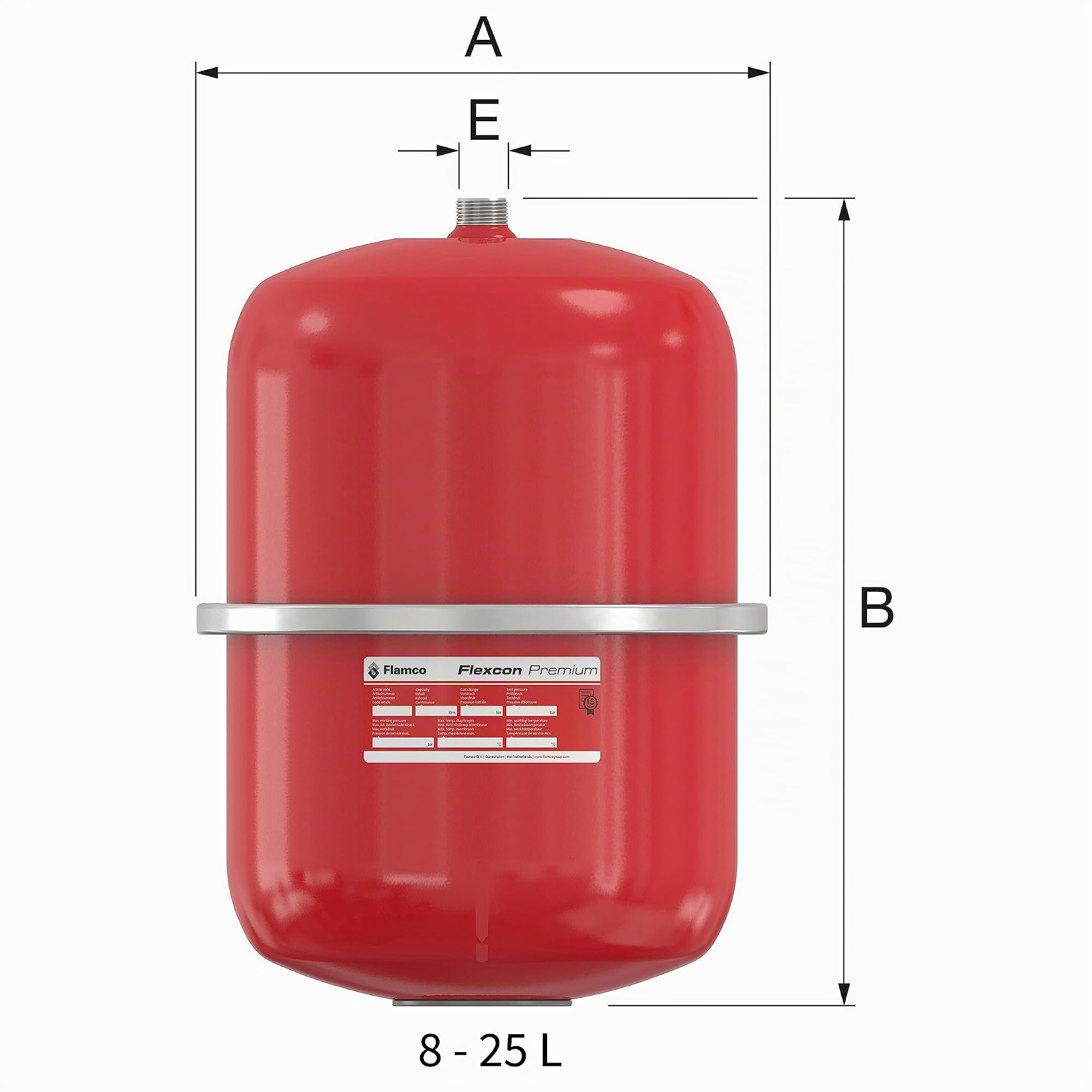 Flamco 16924 Flexcon Premium 25 Litros / 3 Bar Vaso de Expansión para Instalaciones de Calefacción y Refrigeración Selladas, Rojo, 15 Años de Garantía
