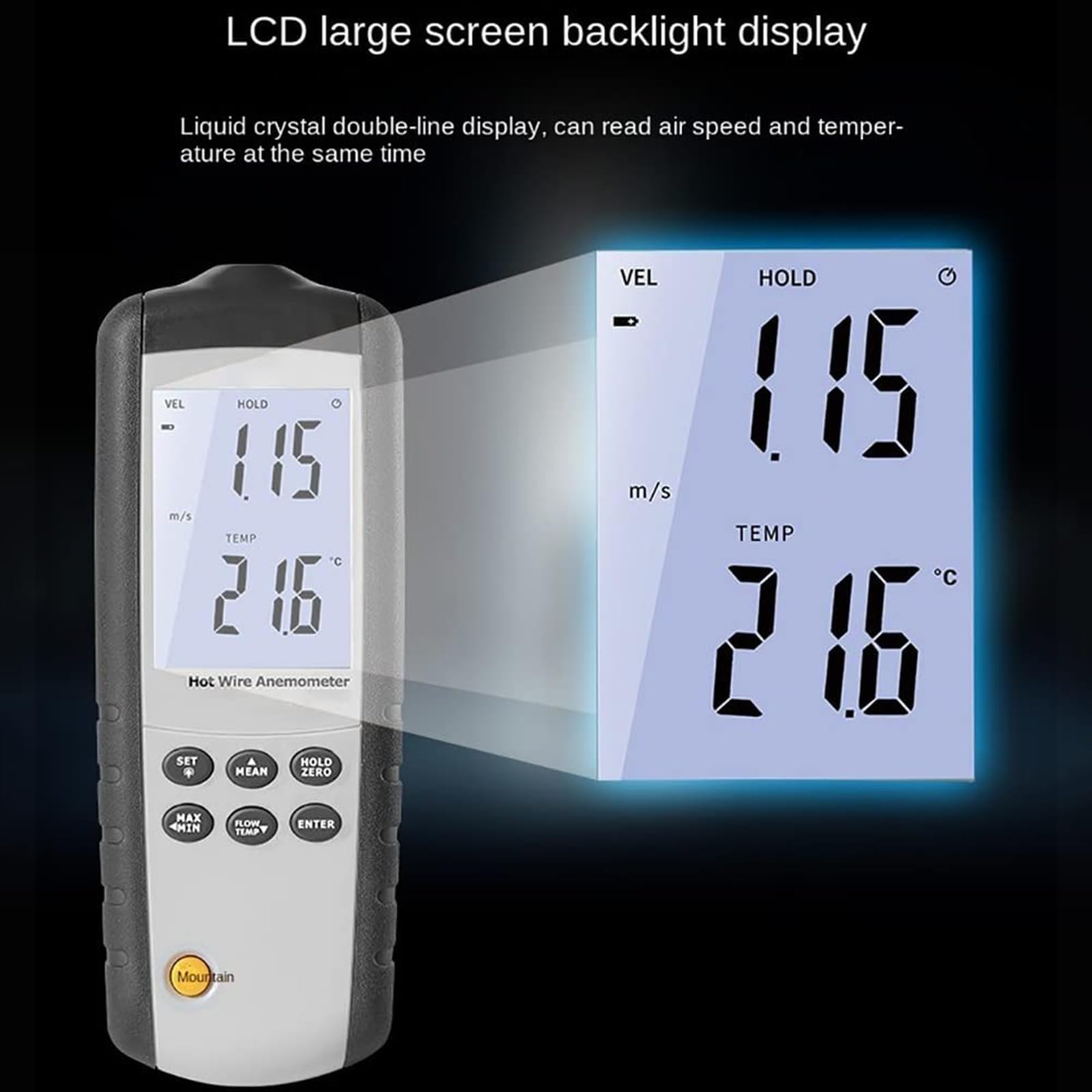 COYEUX Anemómetro de Alambre Caliente, Velocidad del Viento 0,1~25,0 m/s, Pantalla LCD con retroiluminación, para Pruebas ambientales, transportadores de Aire, Campanas de Flujo