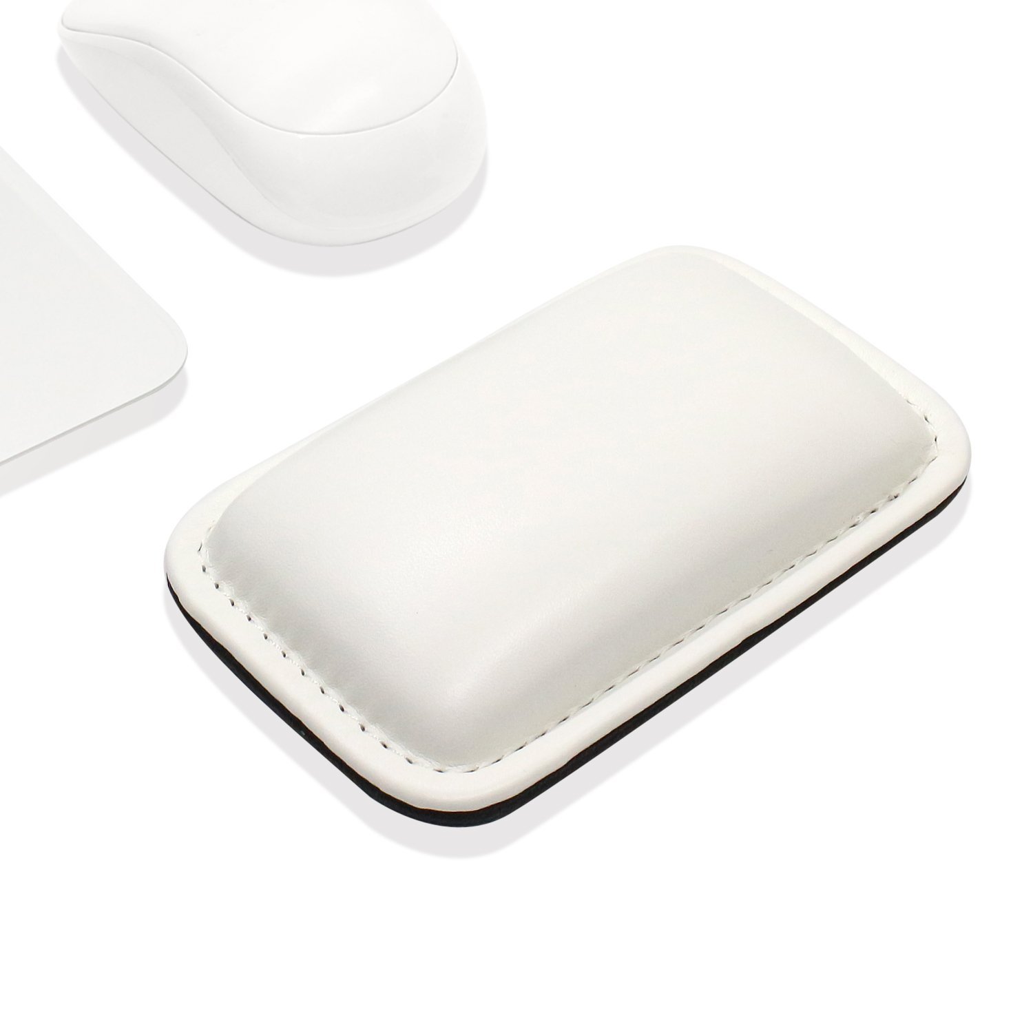 ProElife Office/Home PU Leather Mouse Wrist Rest Support Pad Mat Interior Soft Memory Foam for Apple Magic Mouse Microsoft Surface Mouse and Most of Wireless Wired Mouse (130mm x 85mm, White)