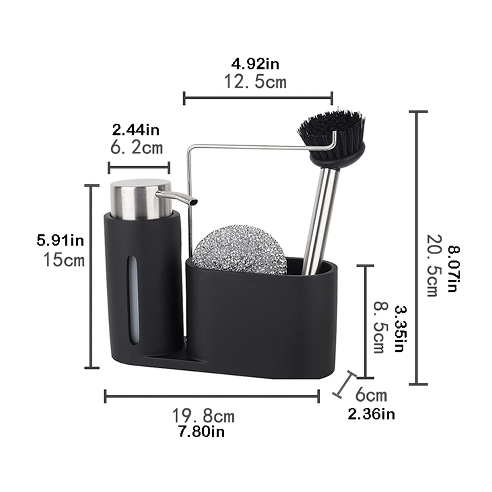 Distributore di sapone Dispenser di sapone a mano liquido, lavastoviglie bottiglia di distributore di distributori liquidi con supporto per spazzole, per cucina e lavandino da bagno Distributore di sa