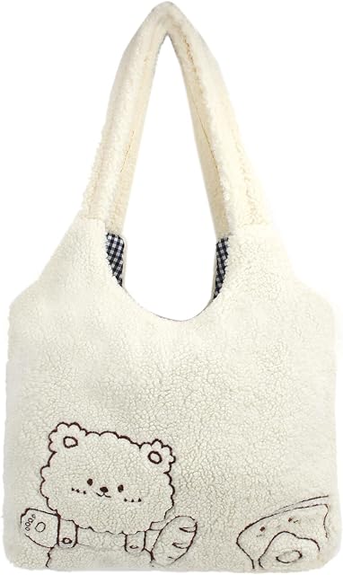 MEGAUK Women Faux Fur Tote Bag Girls Cute Bear Fluffy Shoulder Bag Plush Bag For Shopping Dating