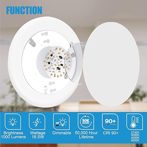 Miniatura 3 de ECOELER Luz de disco LED de aluminio regulable de 6 pulgadas, 5000 K, con ribete blanco, 16.5 W, 1000 lm, lámpara de techo LED empotrada para el