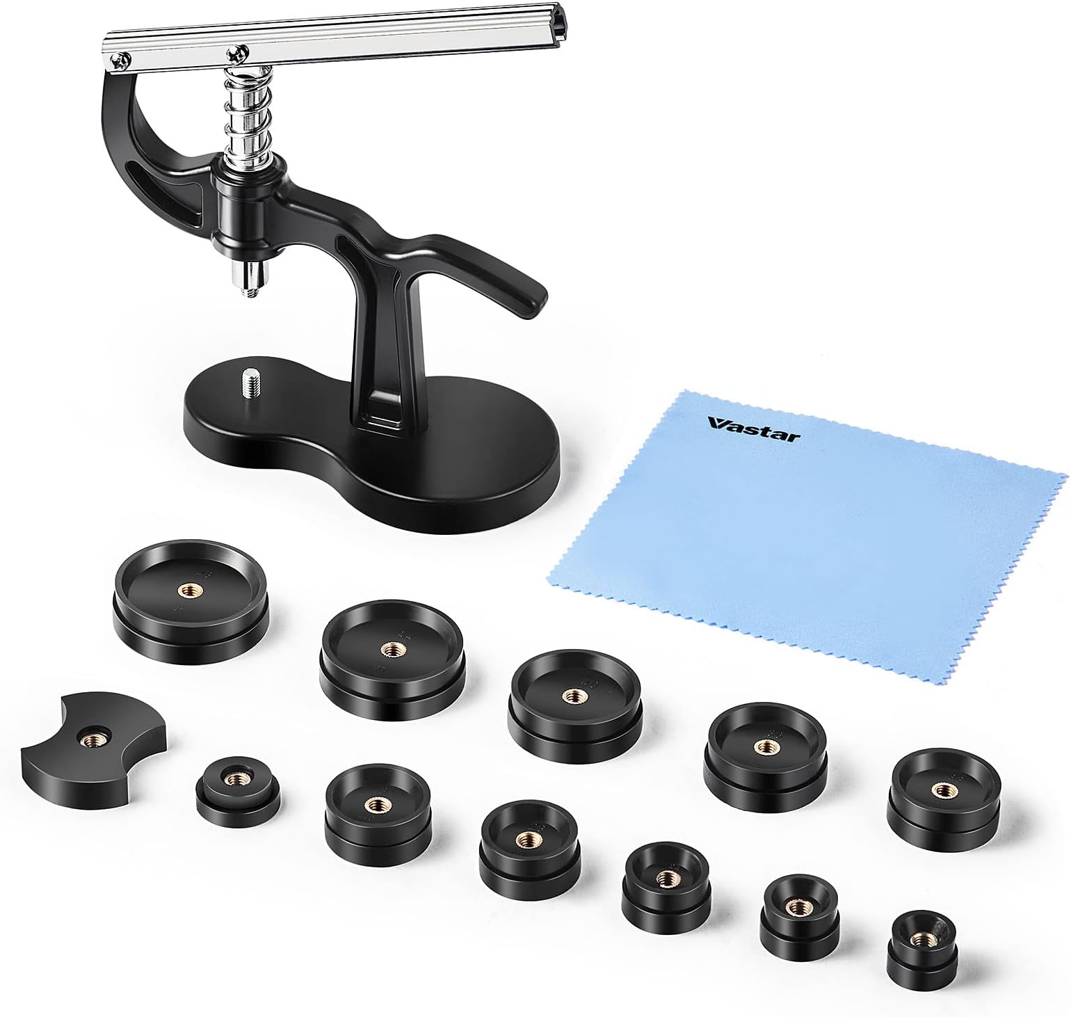 Vastar 14pcs Watch Press Tool Set - 18mm-50mm Watch Press with 12 Accessories Molds and Cleaning Pad, Repair Kit for Maintenance and Battery Replacement