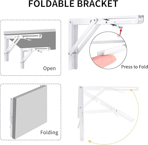 Miniatura 37 de YUMORE Soportes de estante plegables de 24 pulgadas, carga máxima: 330 libras de acero inoxidable resistente soporte de estante plegable para mesa