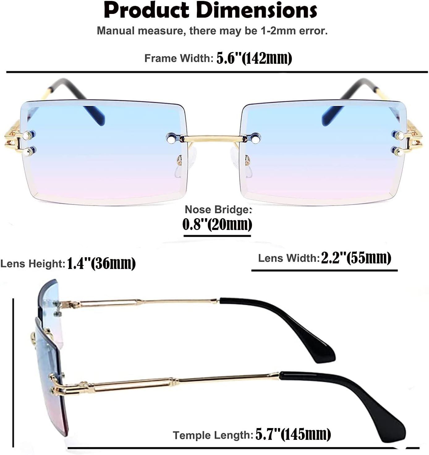 Mriendao Rectangle Sunglasses for Women Men Fashion Retro Rimless Frameless Tinted Lens Sun Glasses Shades 2025 Stylish - Image 4