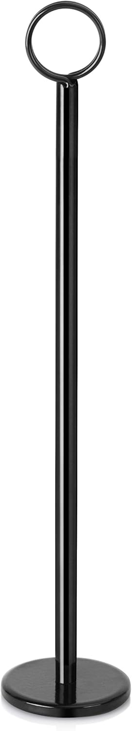 New Star Foodservice Ring-Clip Table Number Holder / Place Card Stand, 12 Inch, Black Finish, Set of 12
