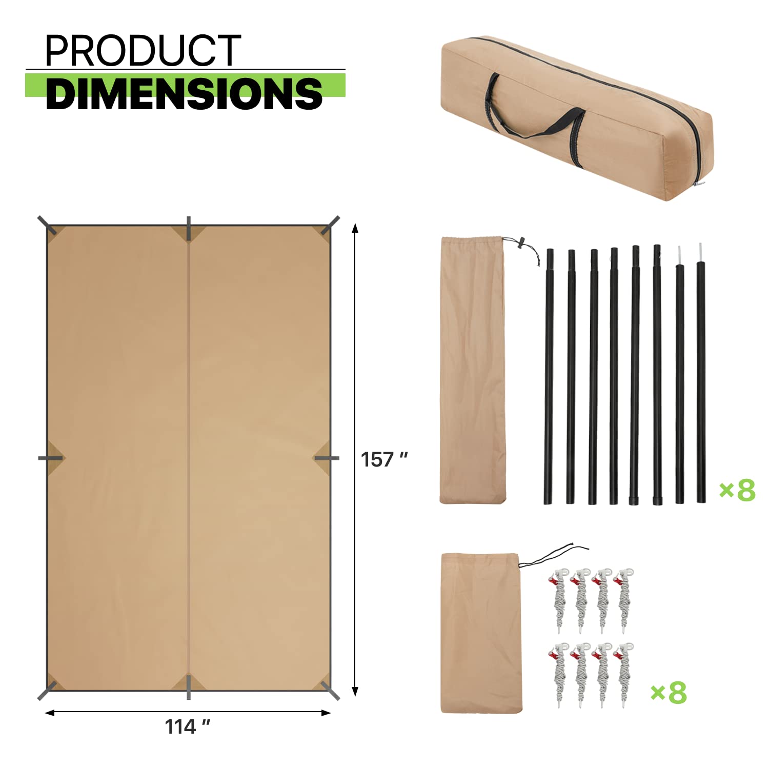 Magshion Camping Tarp with 2 Poles, Lightweight 13 x 9.5 ft. Multifunctional Waterproof Rain Fly, UV50+ Outdoor Car Awning Sunshade Tarp Easy Set Up in Open Area