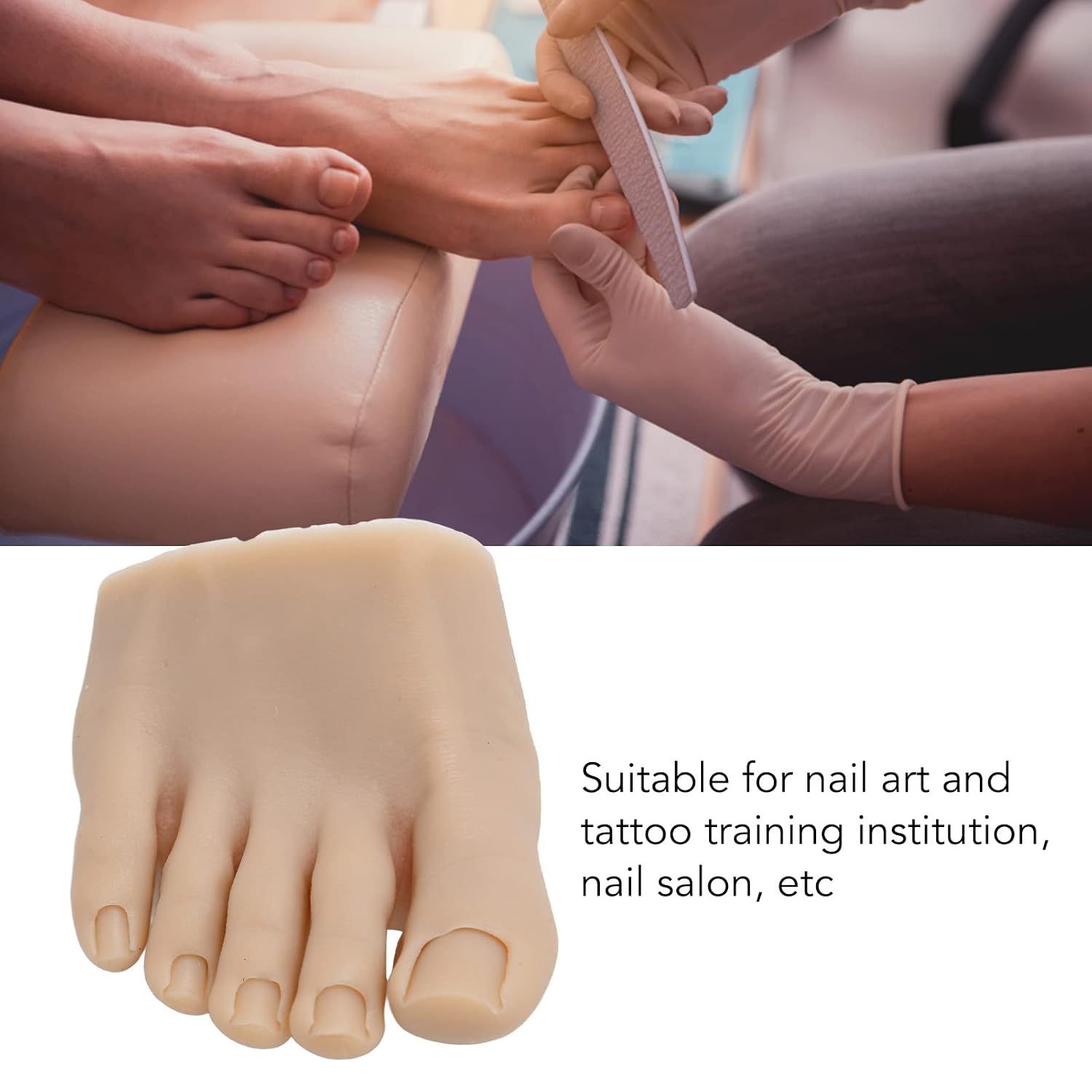 Dioche Silicone Practice Fake Foot Model, Lifelike Flexible Nail Art Training Fake Half Foot Model, Dark Skin Color Reusable Practice Silicone Foot Model (Right)