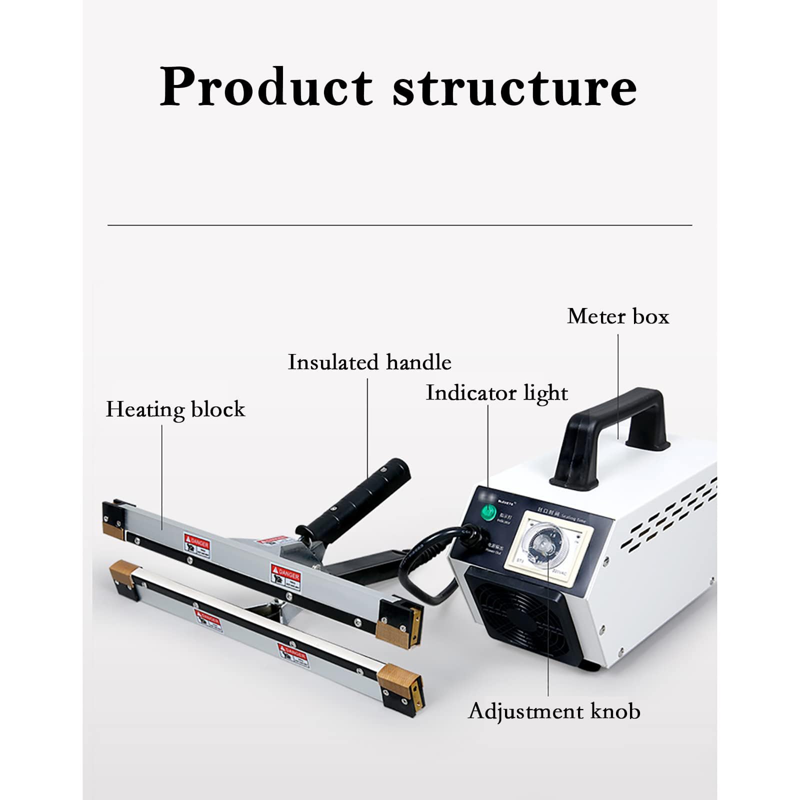 Máquina automática de sellado de abrazadera manual, sellador de plástico comercial con 6 ajustes de temperatura, longitud de sellado 605 mm, ancho 8 mm para películas de polietileno e invernadero