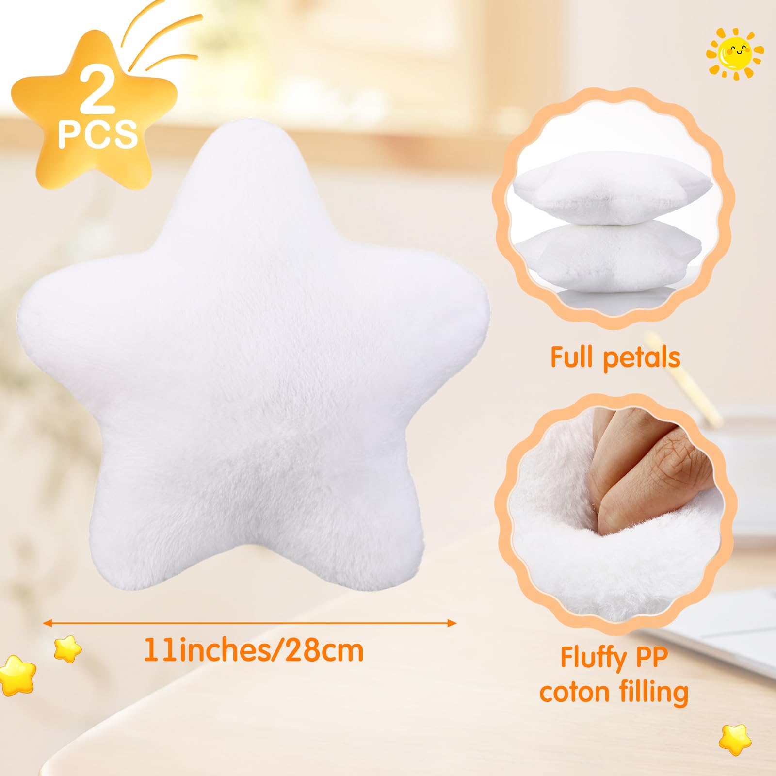 Beeveer 2 Pcs 11 Inch Star Pillow Decorative Star Shaped Throw Pillow Gift Cute Aesthetic Soft Plush Floor Cushions Room Decor for Bedroom Living Room Sofa Bed(White)
