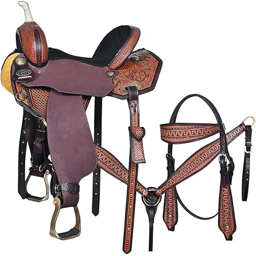 HILASON Comfytack 17 in Western Saddle Leather Trail Horse Tack Set Brown | Western Saddle | Saddle for Horses | Horse Tack Set
