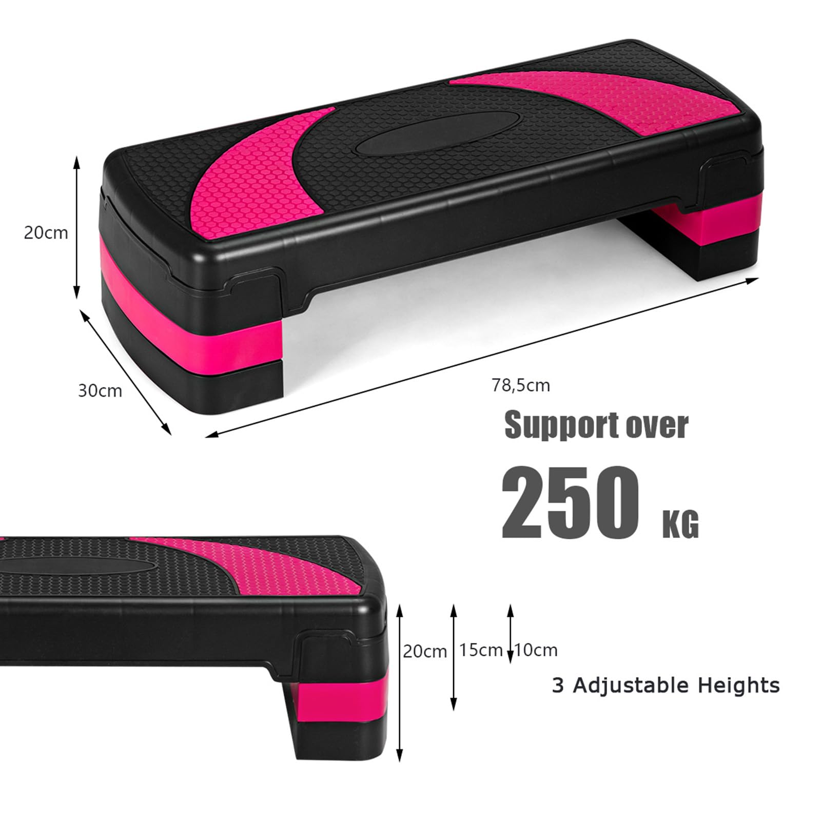 KOMFOTTEU Step de fitness avec hauteur réglable entre 10/15/21 cm, pas d'aérobic avec pieds amovibles, plate-forme Stepper Sport avec capacité jusqu'à 250 kg, entraînement à la maison et à la salle de
