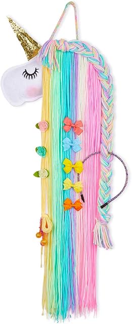 Beinou Unicorn Hair Clips Holder Rainbow Yarn Tassels Hair Bows Storage Shy Unicorn Face Headband Organizer Unicorn Theme Party Decorations