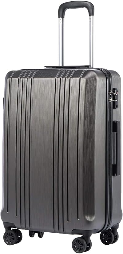 Coolife Luggage PC+ABS Expandable Hardshell Suitcase with TSA Lock, Spinner Checked Lightweight (grey, L(28IN))