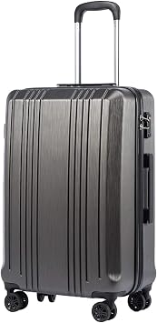 Coolife Luggage PC+ABS Hardshell Suitcase with TSA Lock, Spinner Checked Lightweight grey, M24IN