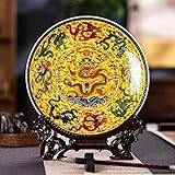 LIYAOLI Home Ceramic Decorative Plates for Display Feng Shui Decor Chinese Decorations Classical Colorful Flying Dragon Soaring Clouds Handmade Art Decor for Display Living Room Table