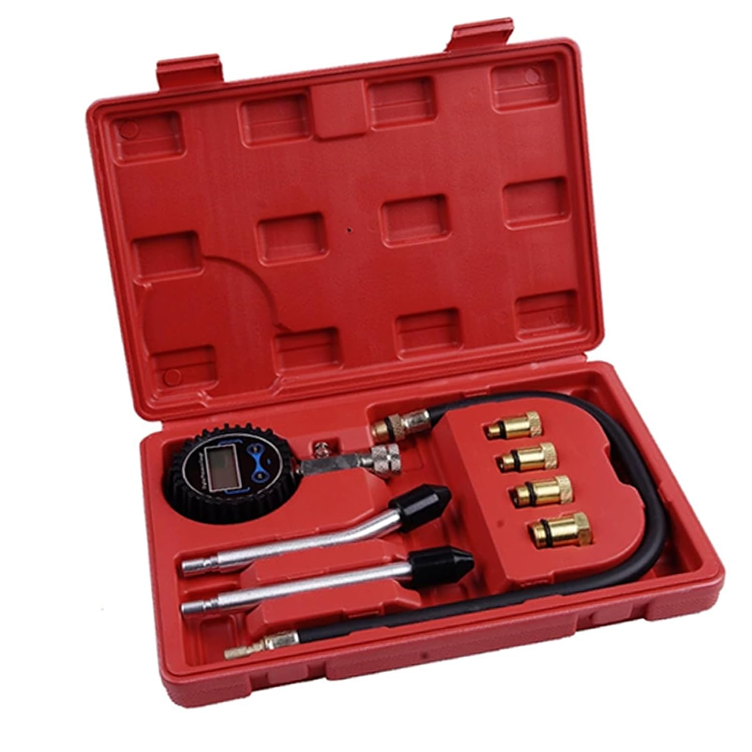 Digital Compression Tester with Adapters and Hose Suitable for Car Motorcycle Engine Repair and Maintenance Automotive Diagnostic Tool