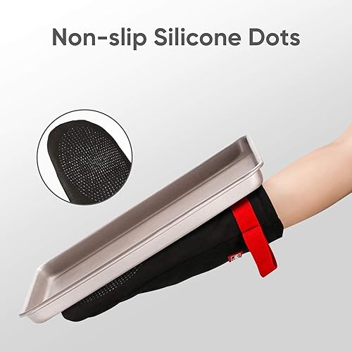 Miniatura 6 de Coziselect Juego de manoplas para horno y soportes para ollas, con resistencia al calor de silicona, flexibilidad de algodón puro y forro de felpa,