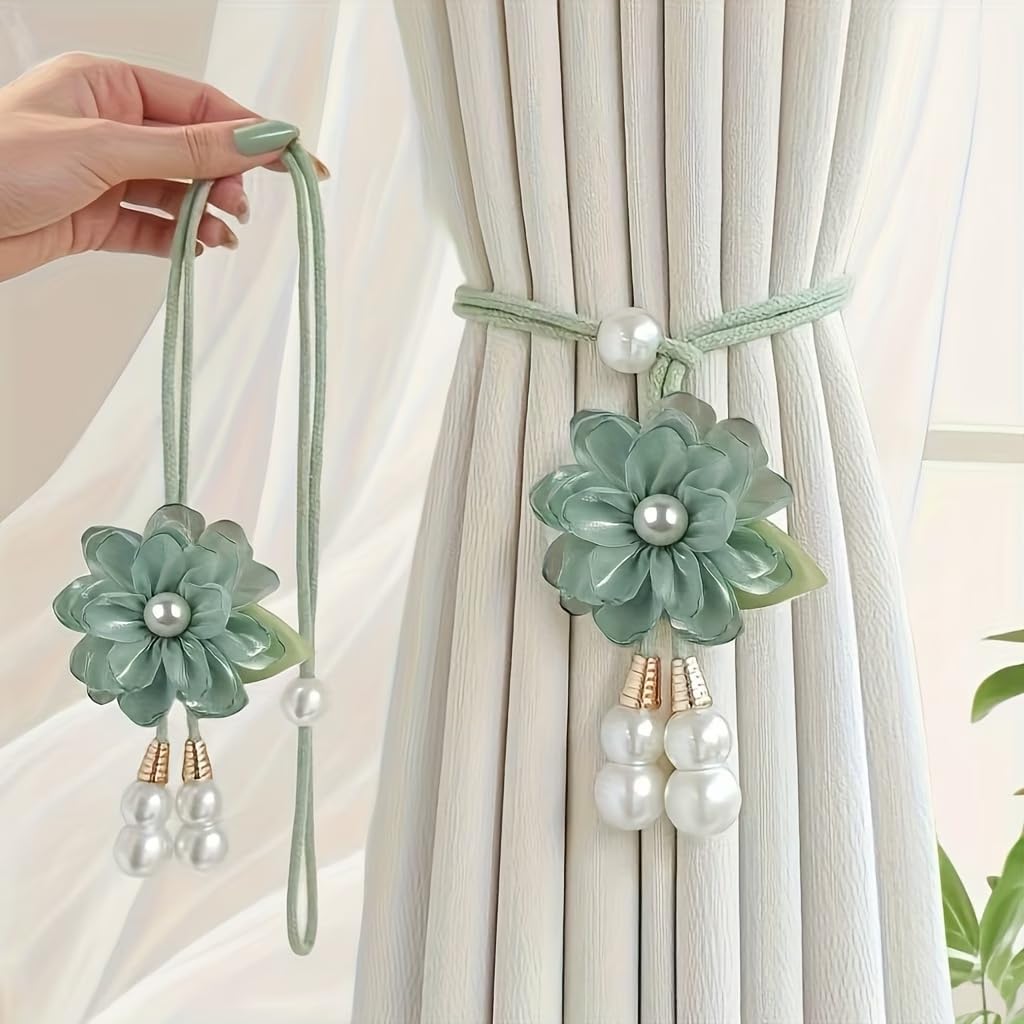 2 Bohemian Style Curtain Straps Adjustable Without Drilling - Twisted Ropes with Lavender Flower Design, Vintage Window Decoration Straps