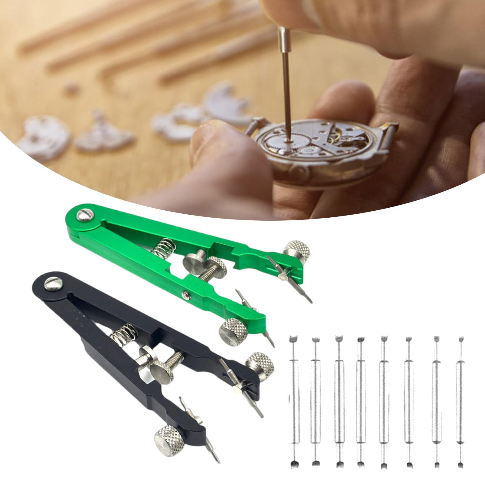 Uhren Reparaturzangen Werkzeug Set mit 8-teiliger Edelstahl Federzange zur bequemen Wartung des Armbands, Federstifte des Uhrenarmbands