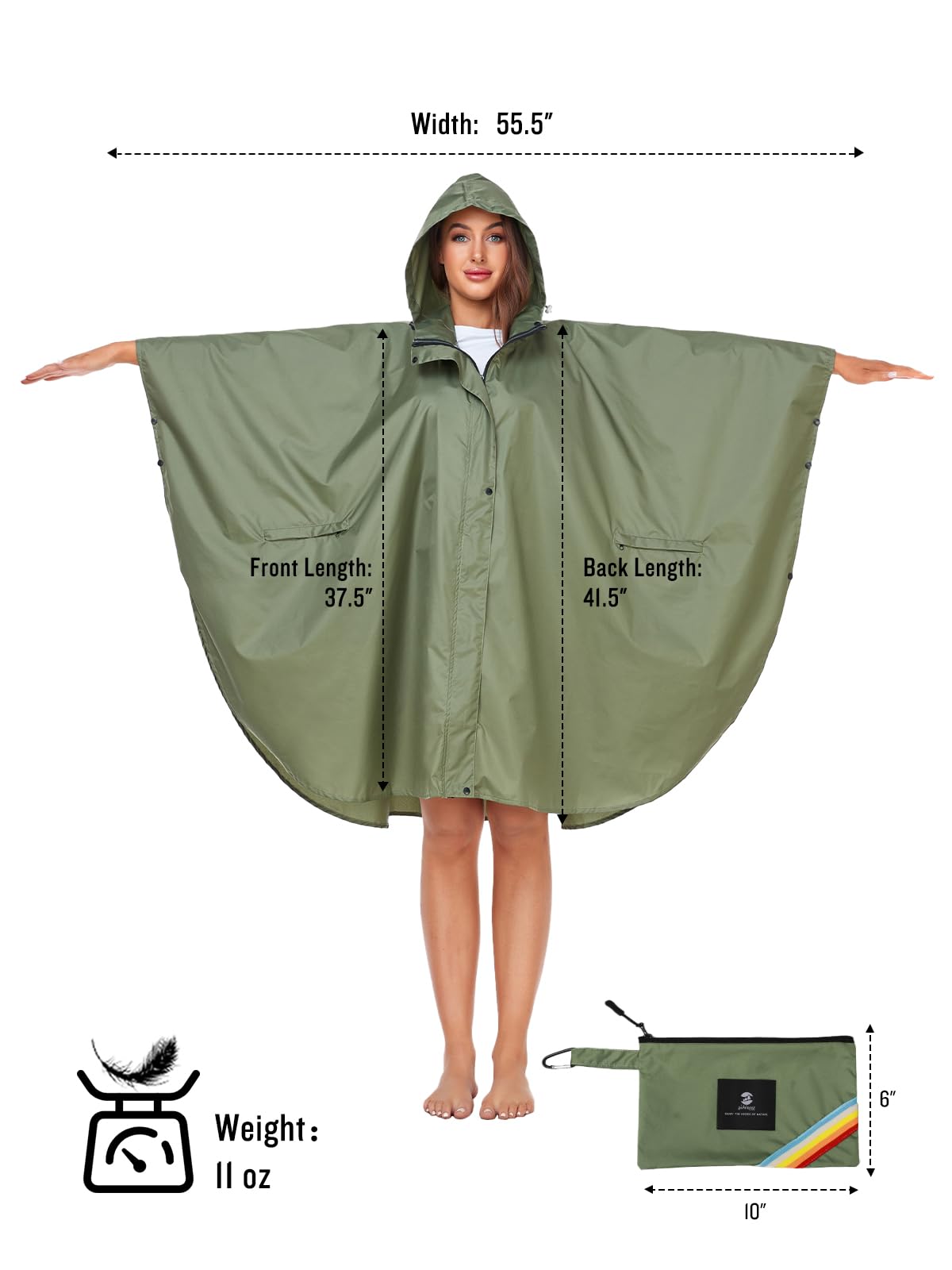 SaphiRose Poncho de pluie imperméable à capuche pour hommes et femmes, pour adultes