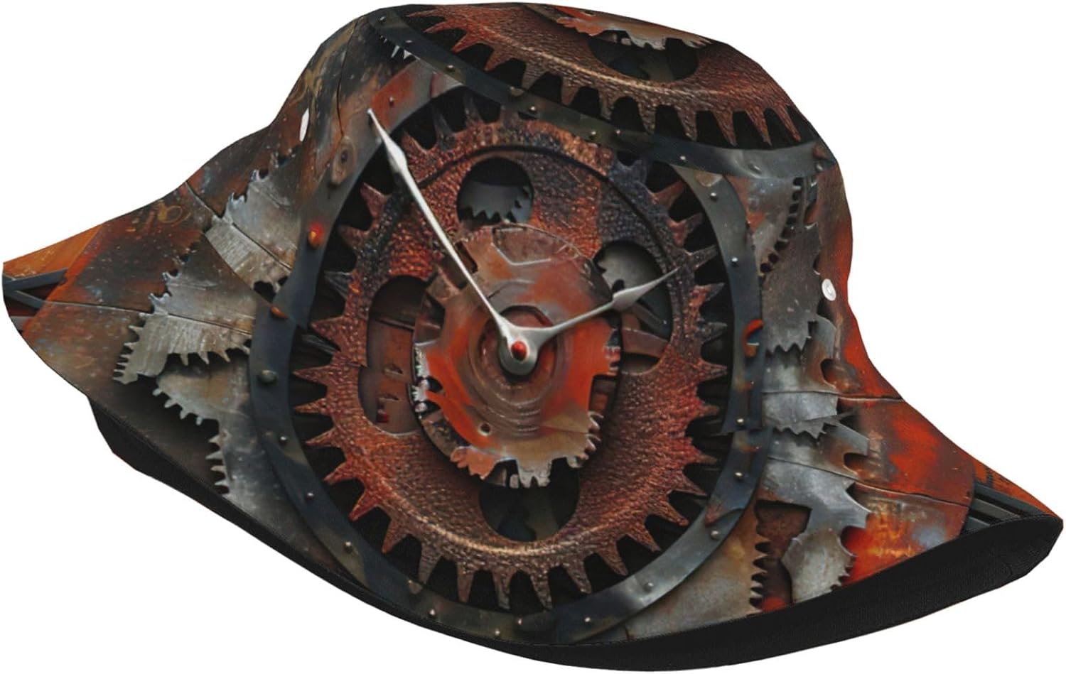 Clock Gear Print Sun Hat Outdoor Fisherman Cap Summer Bucket Hat Beach for Men Women Black