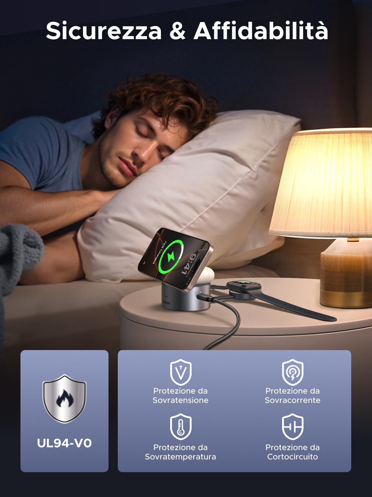 UGREEN MagFlow 3 in 1 Caricatore Wireless Qi2 15W Regolabile | Compatibile con iPhone 17 16 15 14 13 12 Air Plus Pro Max AirPods 4 3 Pro 3 2 1 iWatch, Regolabile, con Caricatore 45W