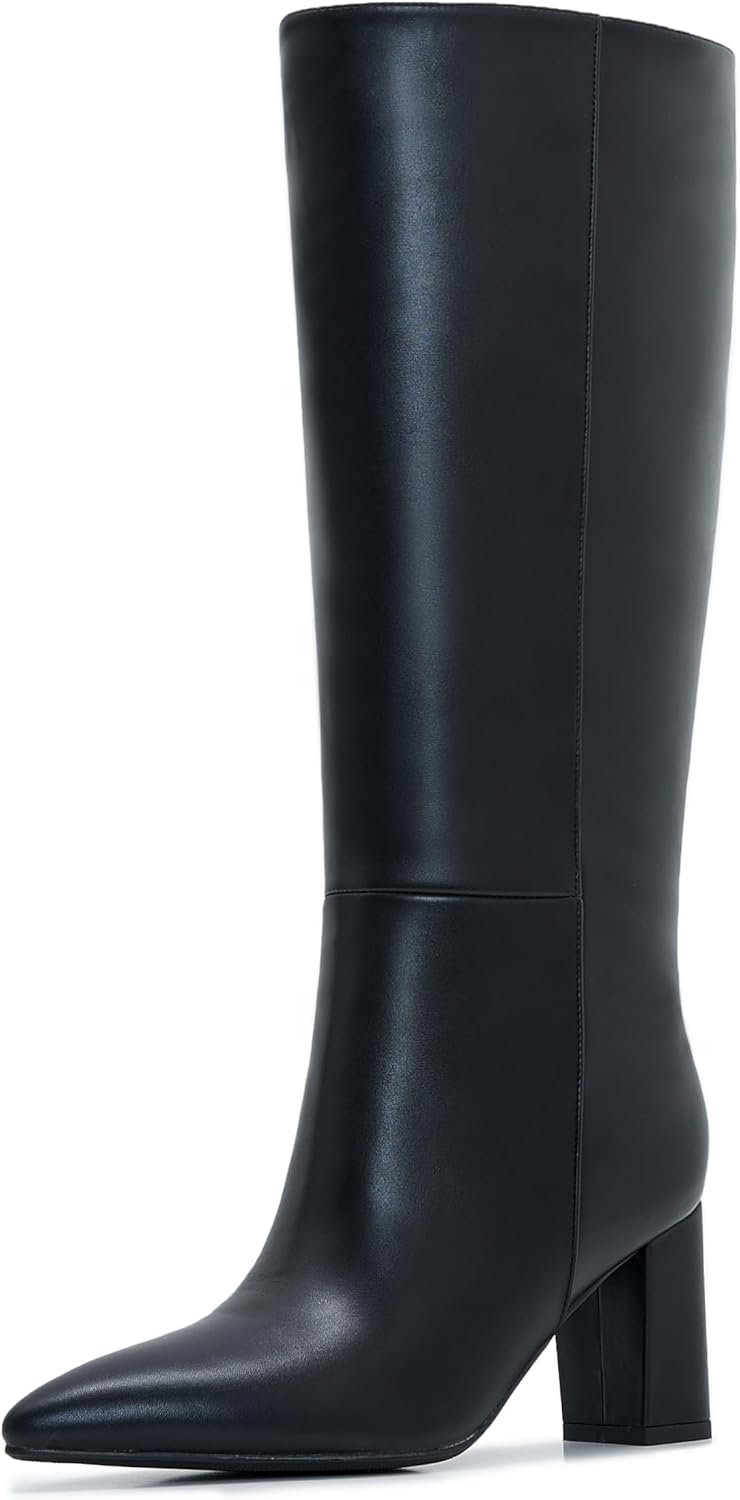 Wide Calf Knee High Boots for Women - Chunky Heel Comfort