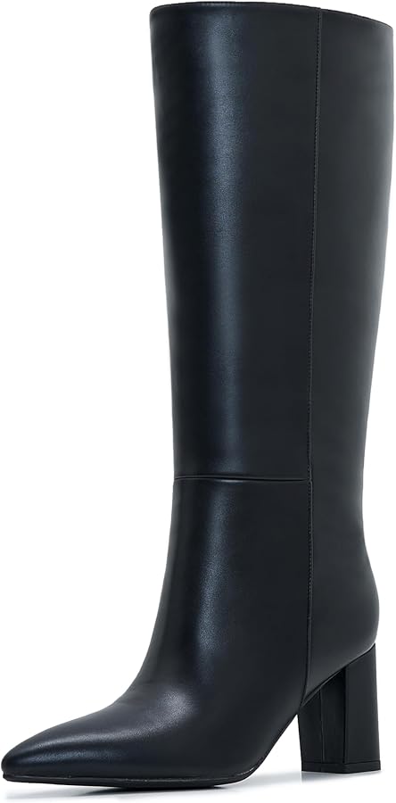 Amazon.com | Aizhenzm Black Wide Calf Knee High Boots For