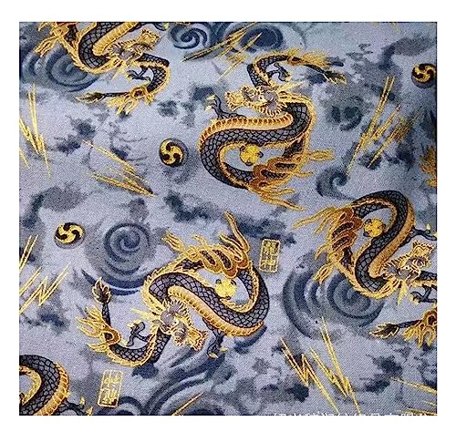 Tissu en coton japonais au mètre 200x150cm bleu imprimé grue