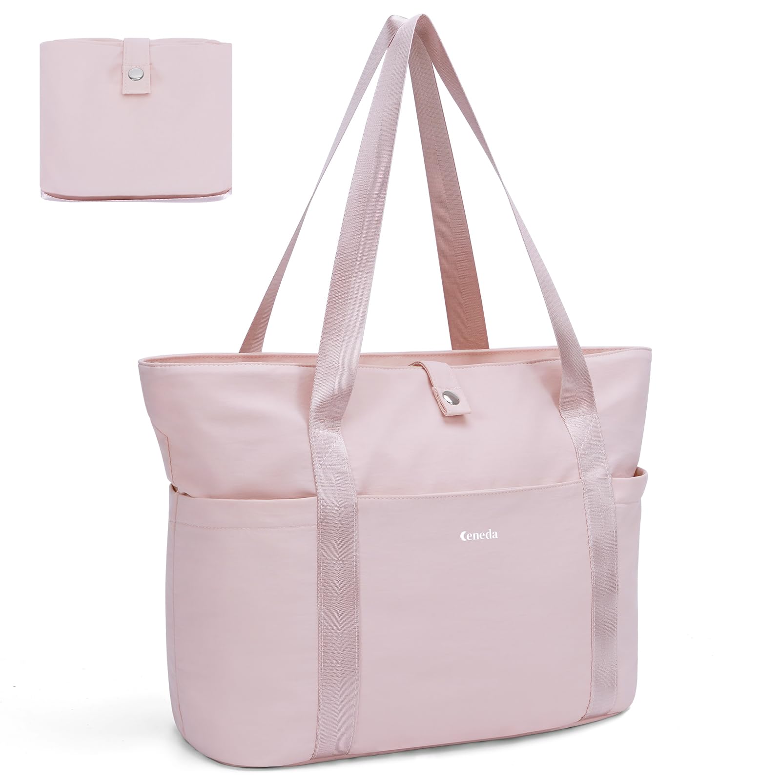 Ceneda Foldable Tote Bag for Women Lightweight Work Bag with Dual Inner Cup Holders Daily Handbag for Travel