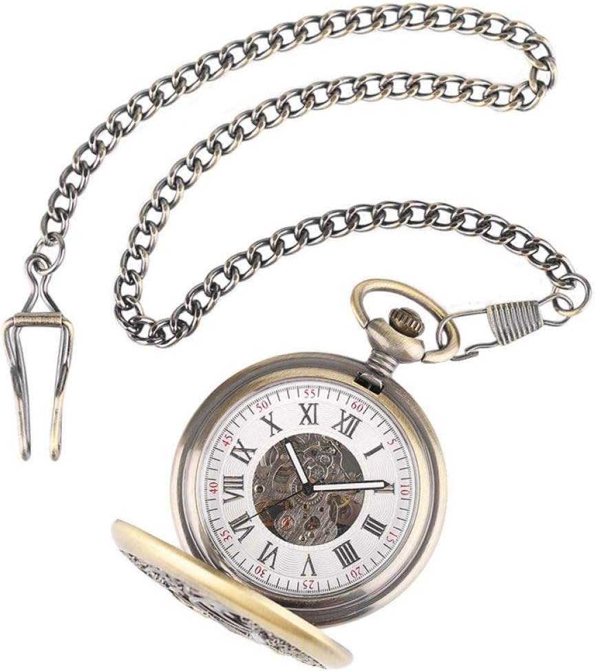 Carving Skeleton Automatic Mechanical Pocket Watch Chain Steampunk Copper Men Women Watches Luxury Bronze Clock Gift