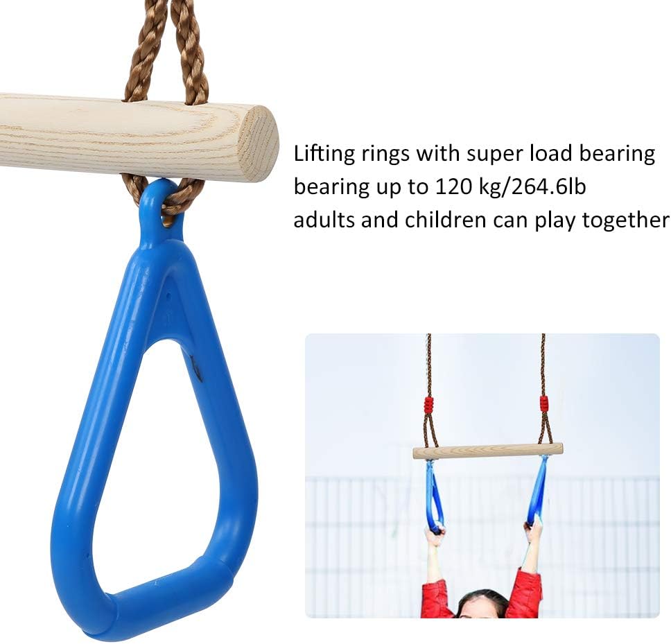 Wooden Gymnastic Rings for Kids, Compact Pull Up Bar Wooden Pull Up Rings Triangular Gym Fitness Sports Toy for Stretching and Height Increase
