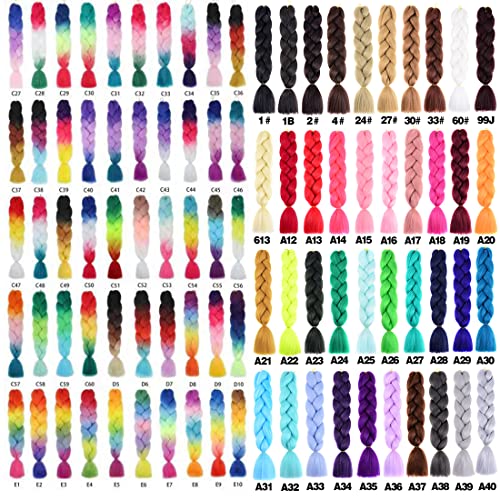Yudaohair Braiding Hair Extensions For Women High Temperature Synthetic Ombre Jumbo Braids Hair For Twist Crochet Braiding Hair (24 Inch, Blue-Light Blue-Yellow Green-Pink-Peach Red) #TOP6