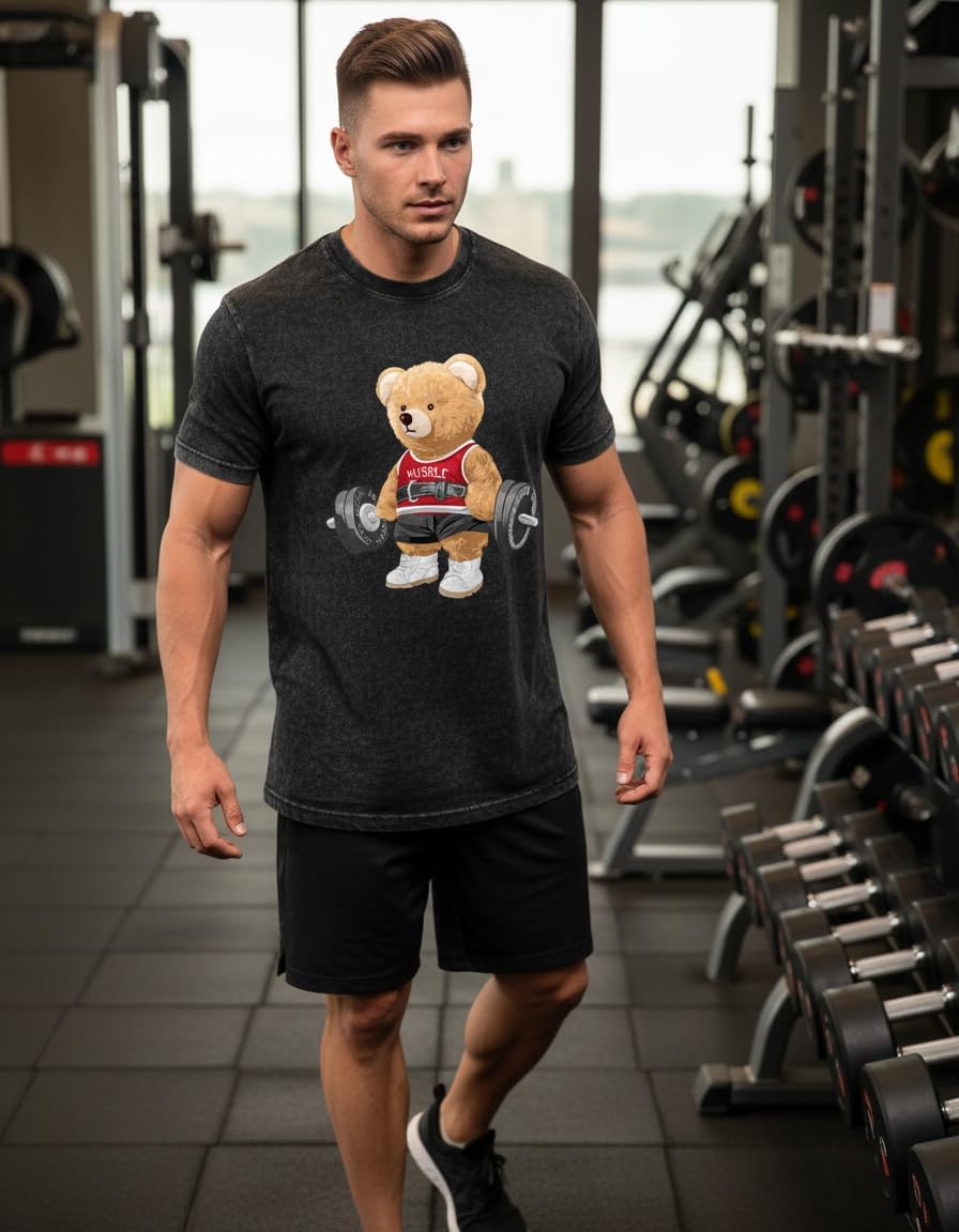 Gym Shirts for Men- Fitness Bear Gym top - Washed Soft Fabric for Fitness, Workout Fitness Clothing