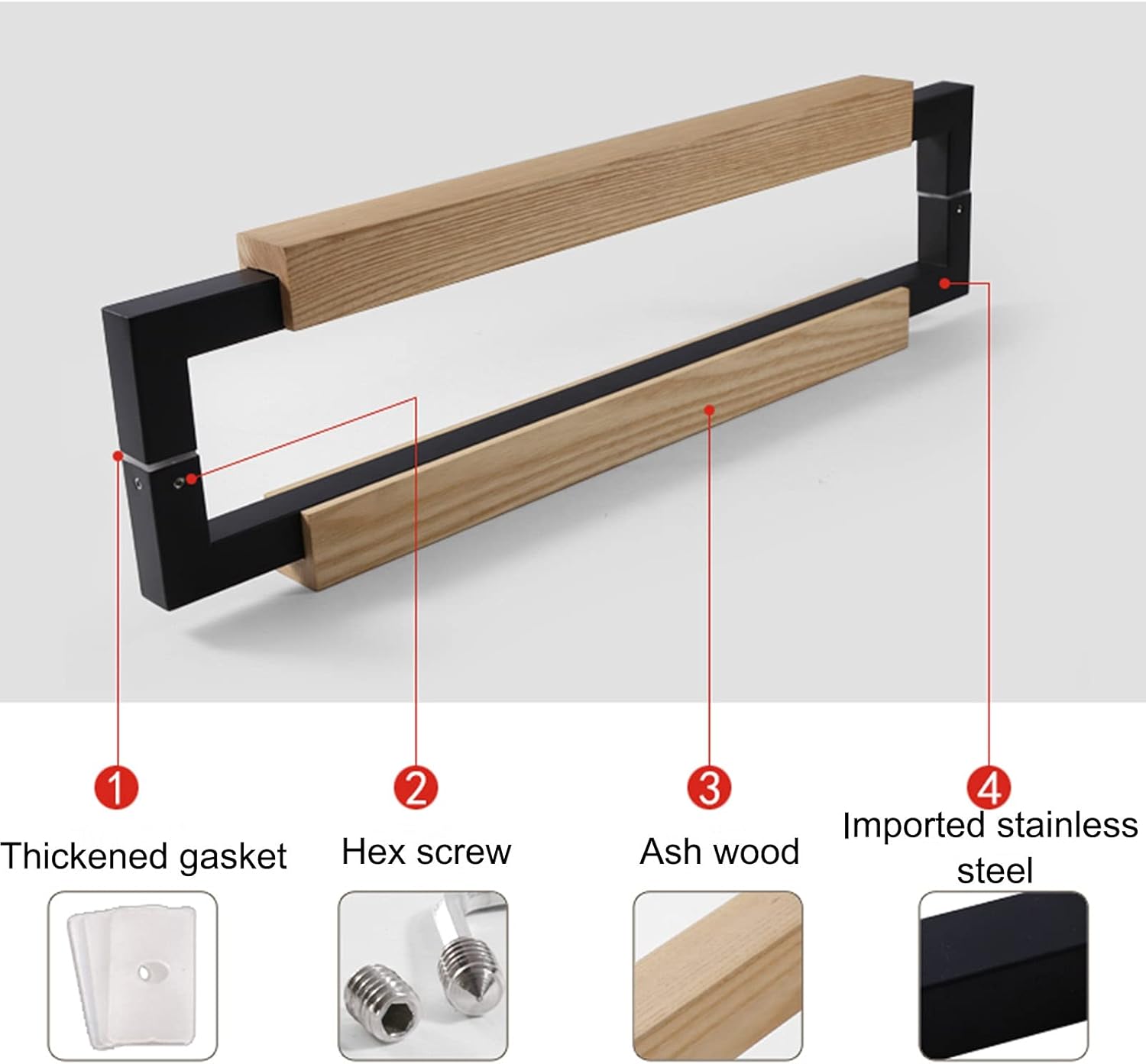 Door Handle Square Rectangle Shape Stainless Steel Pull Entrance Gate Long Handle Commercial Interior Exterior Door T Bar Pull Push Two Side Glass Door Handle