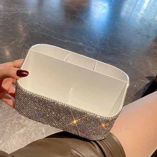 Miniatura 7 de Bling - Organizador multifuncional de acrílico transparente para maquillaje, organizador de cosméticos de lujo con diamantes de imitación,