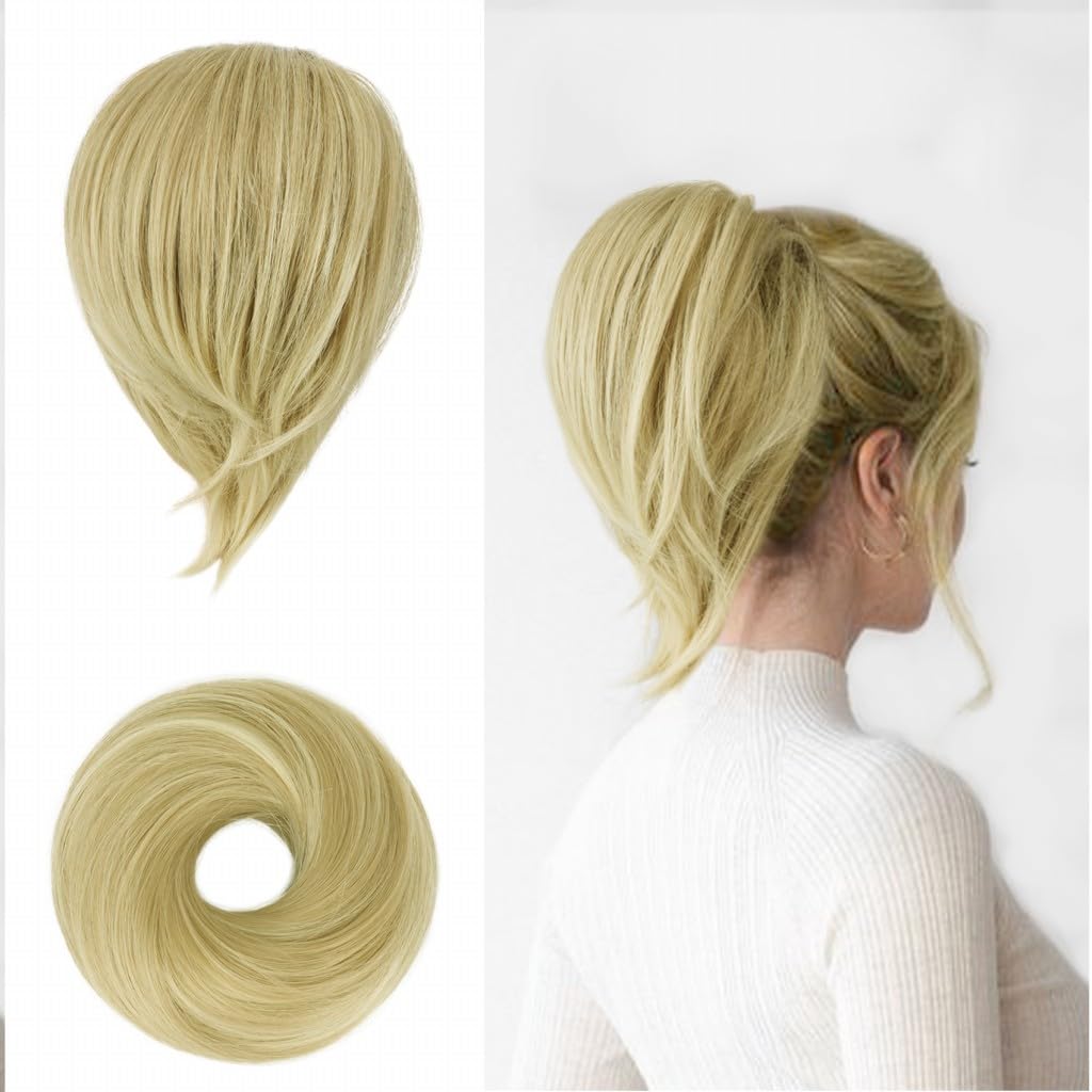 BARSDAR Hair Bun Ponytail Extension, Straight Synthetic Hairpiece Fully Short Ponytail Bun Extensions Hair Accessories Elastic Easy Scrunchie for Women