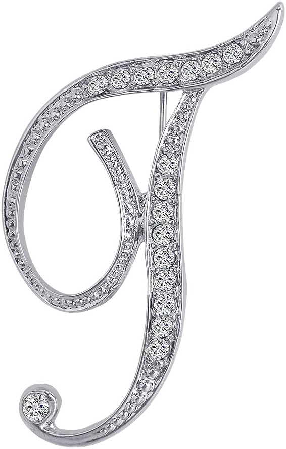 A-Z 26 Letters Pins Brooches Silver Plated Metal Broaches Pins-Clear Crystal Initial Breastpin
